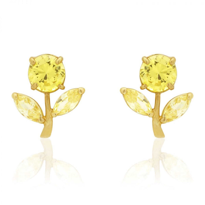 Birthstone Dandelion Flower Stud Kid Earrings 14k Yellow Gold More Variations