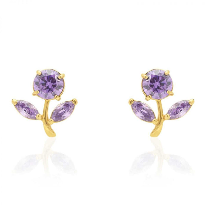 Birthstone Dandelion Flower Stud Kid Earrings 14k Yellow Gold More Variations