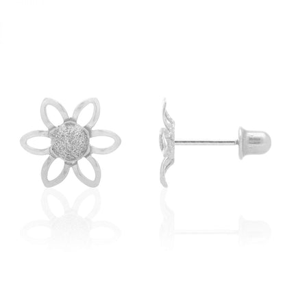 14k Yellow & White Gold Textured Sunflower Screw Back Stud Kid Earrings