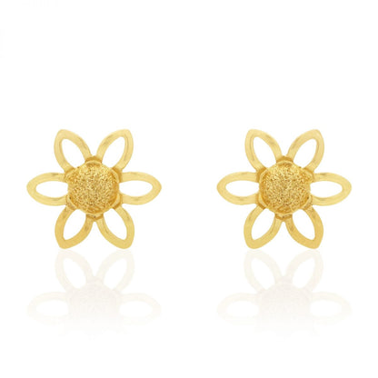 14k Yellow & White Gold Textured Sunflower Screw Back Stud Kid Earrings