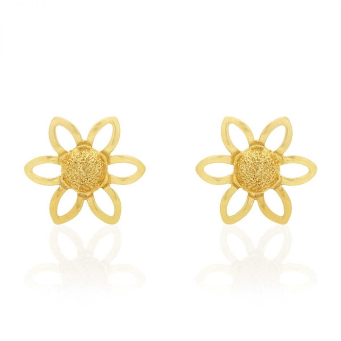 14k Yellow & White Gold Textured Sunflower Screw Back Stud Kid Earrings