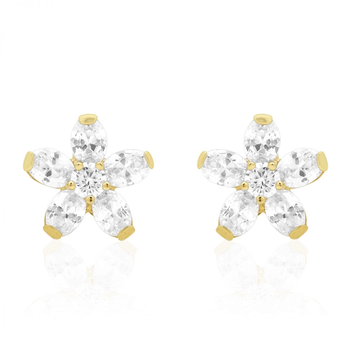 Kid's CZ 14k Yellow Gold Oval Flower Screw Back Stud Earrings