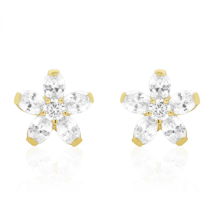 KidsCZ 14k Yellow Gold Oval Flower Screw Back Stud Earrings