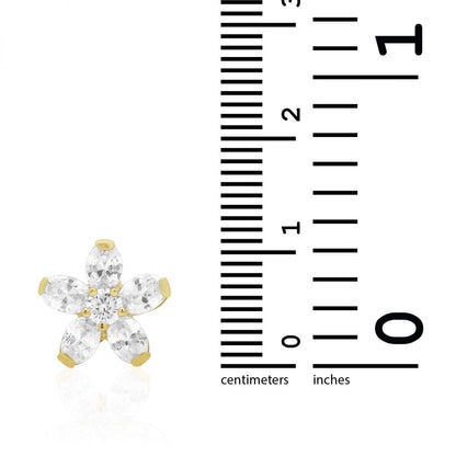 Kid's CZ 14k Yellow Gold Oval Flower Screw Back Stud Earrings