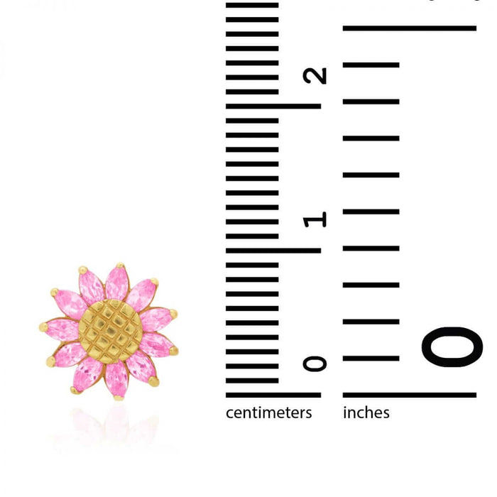 14K Gold Marquise Gemstone Sunflower Textured Stud Screw Back Earrings