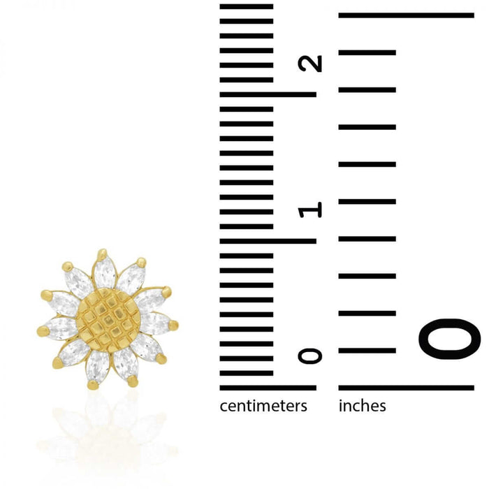 14K Gold Marquise Gemstone Sunflower Textured Stud Screw Back Earrings