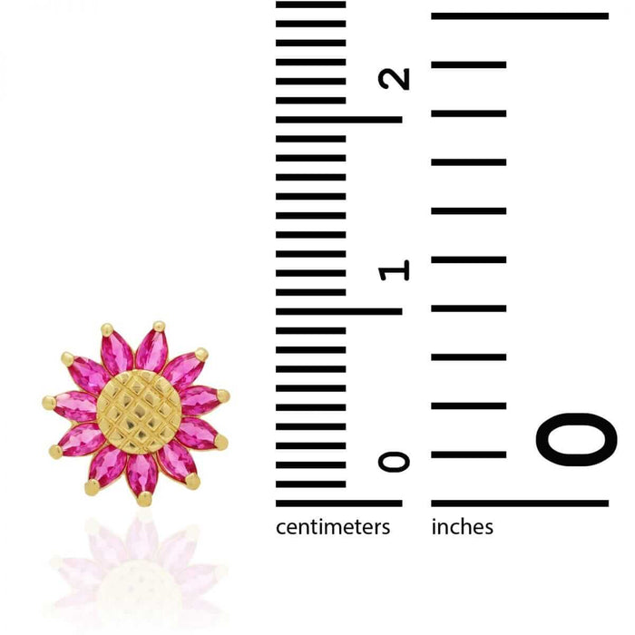 14K Gold Marquise Gemstone Sunflower Textured Stud Screw Back Earrings