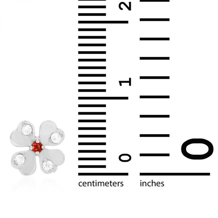 14k Yellow Gold White Zircon & Ruby Flower Shaped Stud Screw Back Earrings