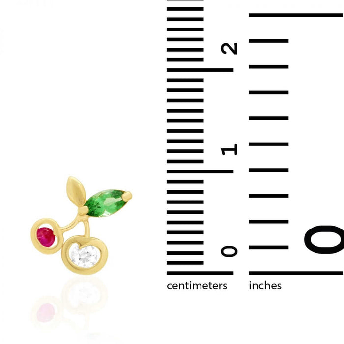 14k Yellow Gold Ruby Emerald & Zircon Gemstone Cherry Screw Back Stud Earrings