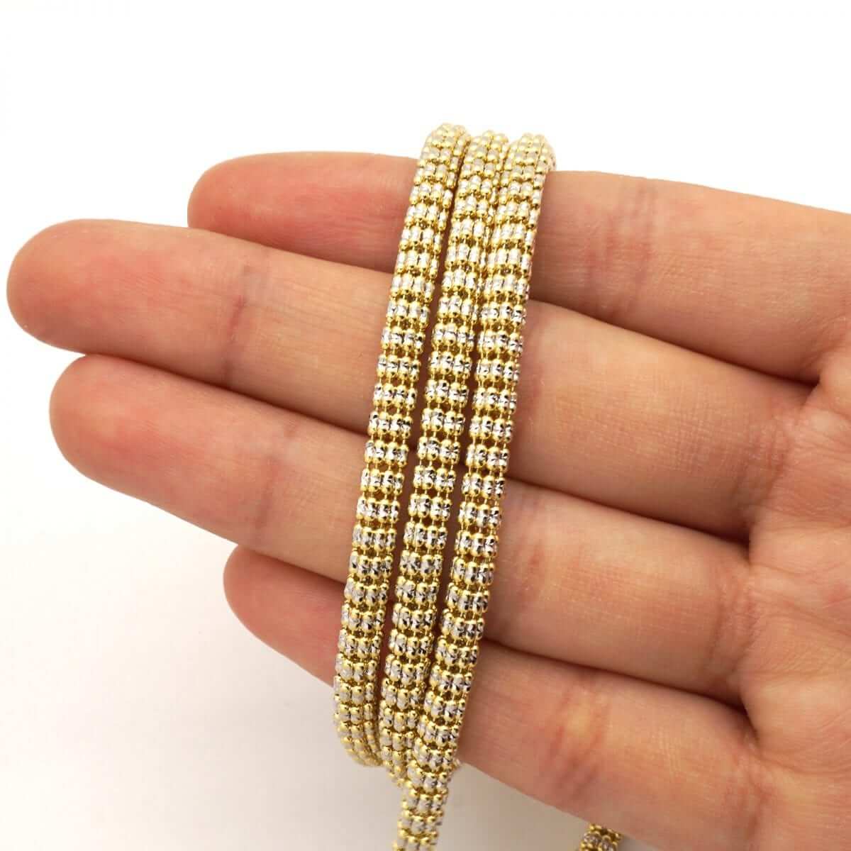 10K Yellow Gold 4.5mm Iced Diamond-Cut Mesh Chain (Solid Links) 24"-30"