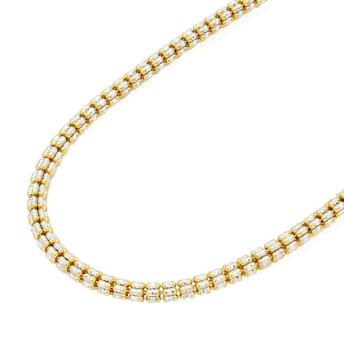14K Yellow Gold 3.5mm Iced Diamond-Cut Mesh Chain (Solid Links) 16"-24"