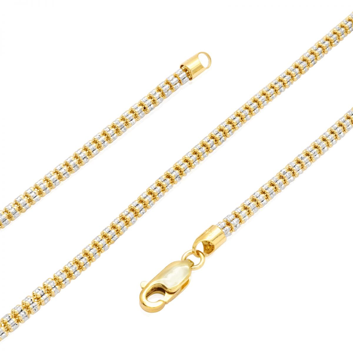 Solid 14k Yellow Gold 3.5mm Iced Diamond Cut Mesh Chain Necklace 16"-24"