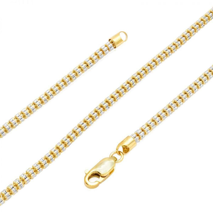 14K Yellow Gold 3.5mm Iced Diamond-Cut Mesh Chain (Solid Links) 16"-24"