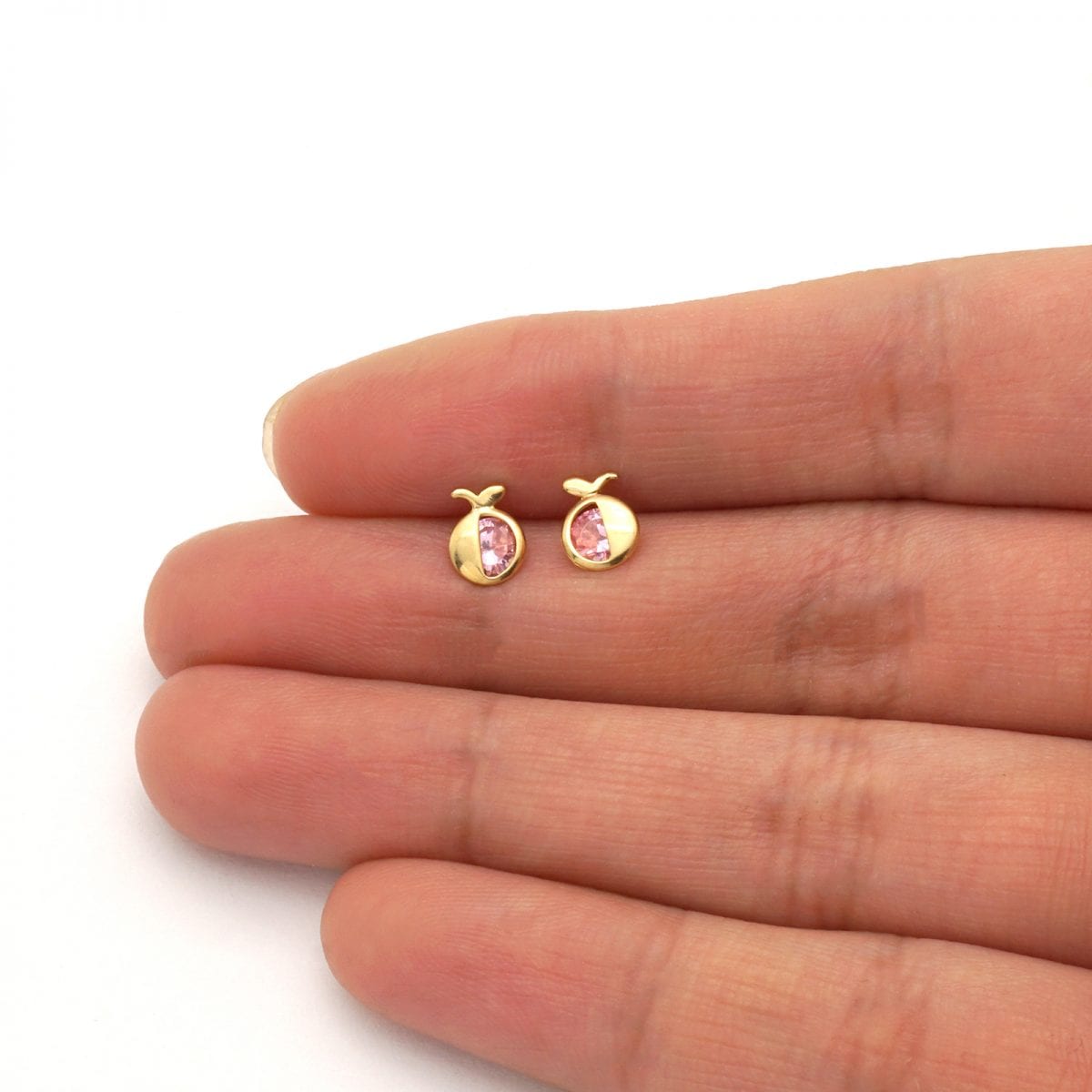 14K Real Gold Round Simulated Gemstone Apple Kid Stud Baby Screwback Earrings
