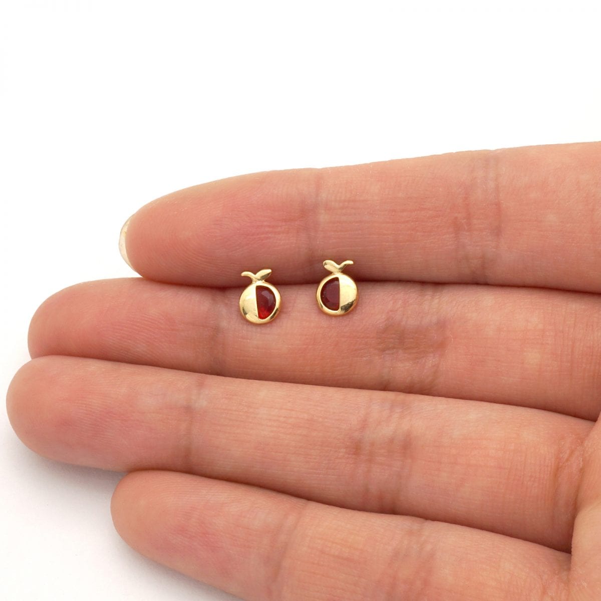 14K Real Gold Round Simulated Gemstone Apple Kid Stud Baby Screwback Earrings