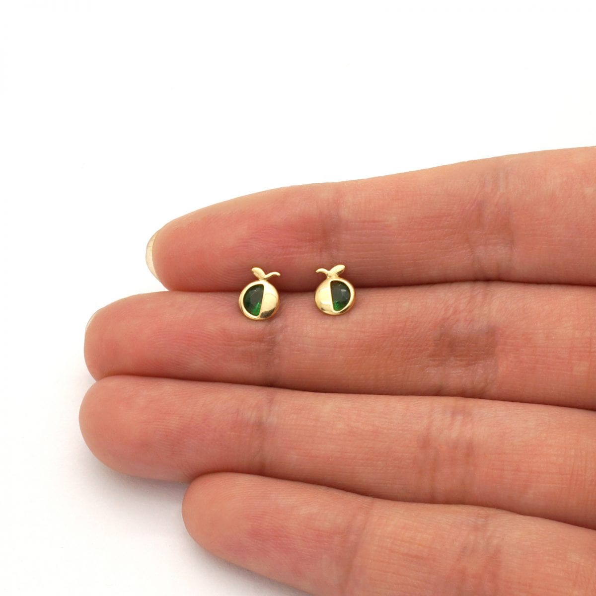 14K Real Gold Round Simulated Gemstone Apple Kid Stud Baby Screwback Earrings