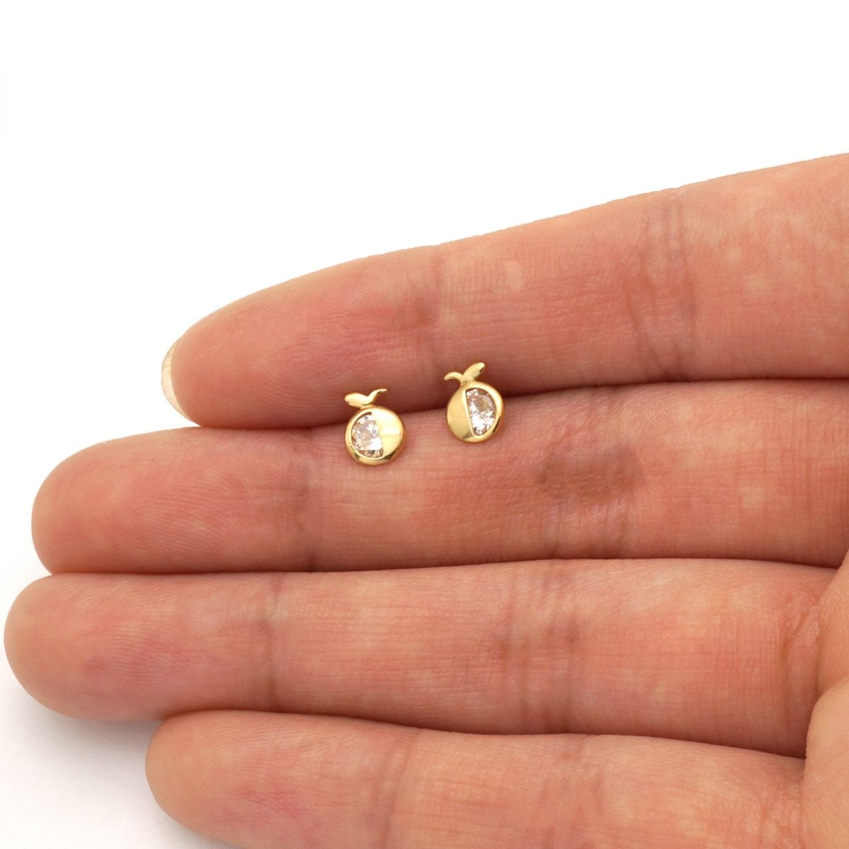 14K Real Gold Round Simulated Gemstone Apple Kid Stud Baby Screwback Earrings