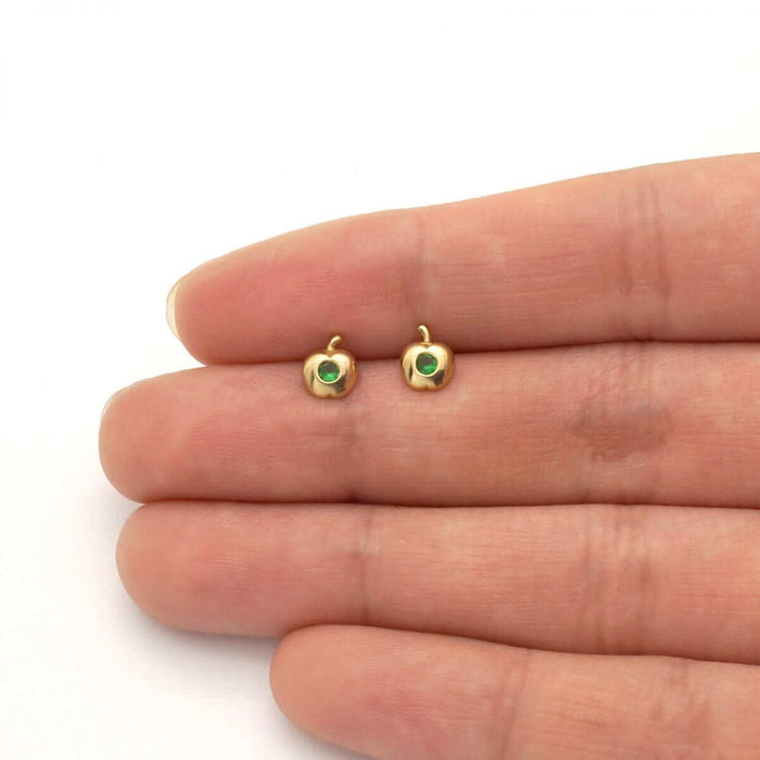 Kids 14K Yellow Gold Pave Birthstone Apple Stud Screw Back Earrings