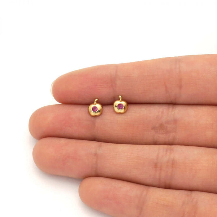 Kids 14K Yellow Gold Pave Birthstone Apple Stud Screw Back Earrings