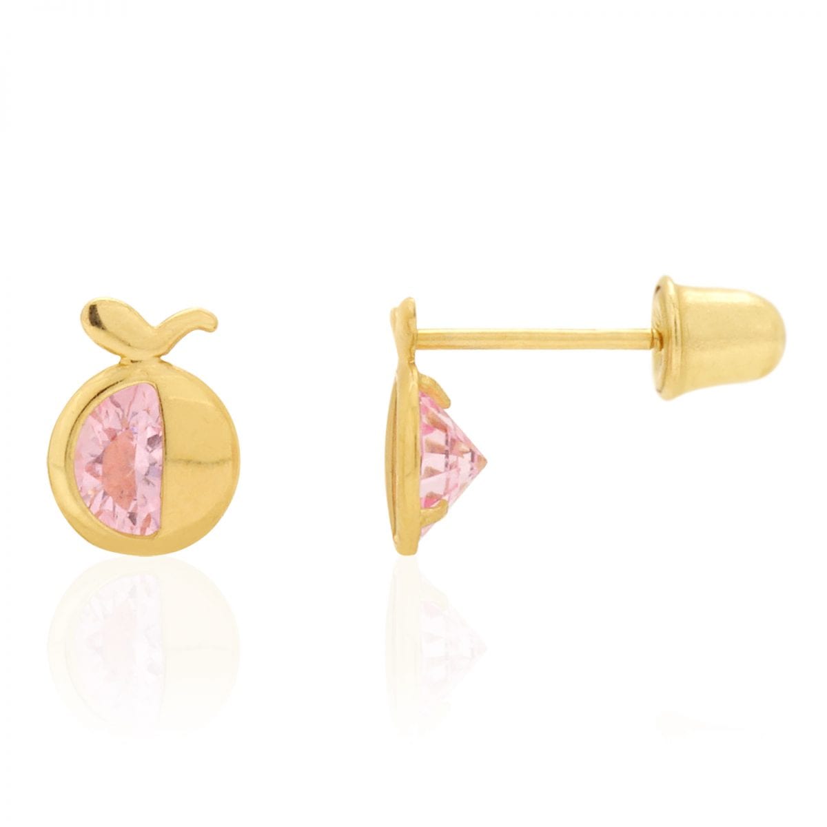 14K Real Gold Round Simulated Gemstone Apple Kid Stud Baby Screwback Earrings