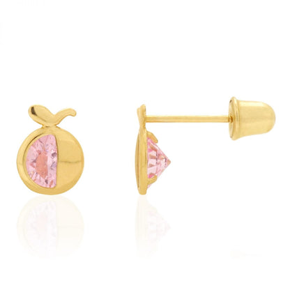 14K Real Gold Round Simulated Gemstone Apple Kid Stud Baby Screwback Earrings