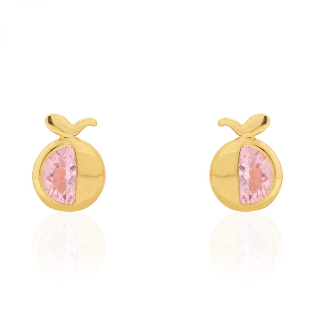 14K Real Gold Round Simulated Gemstone Apple Kid Stud Baby Screwback Earrings