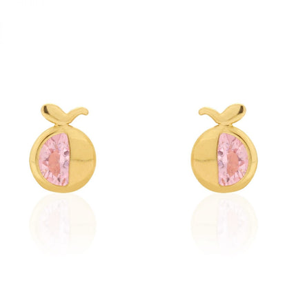 14K Real Gold Round Simulated Gemstone Apple Kid Stud Baby Screwback Earrings