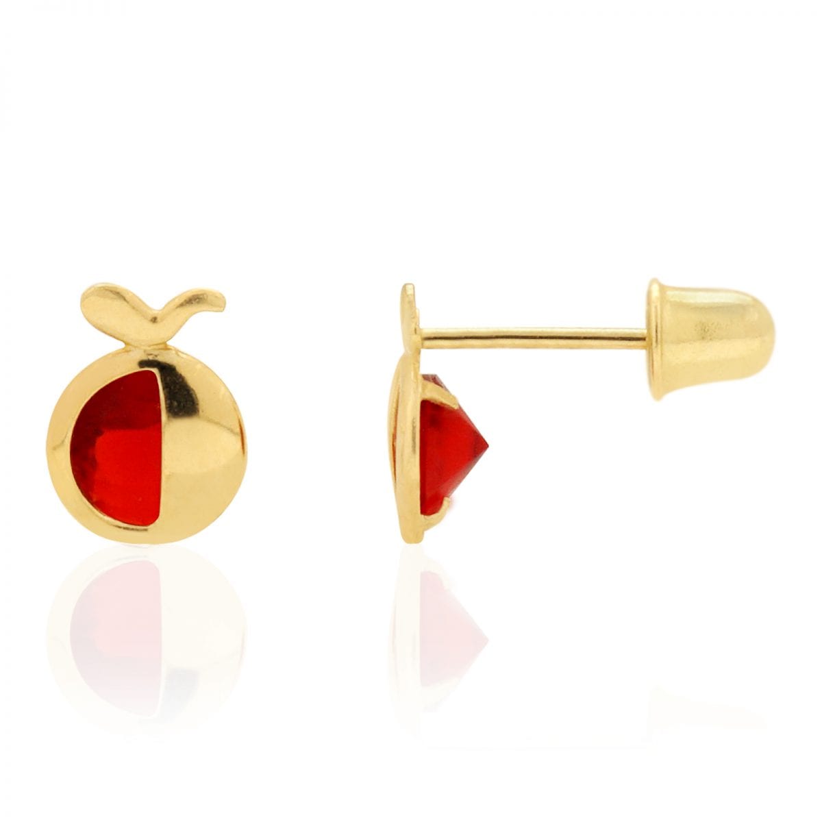 14K Real Gold Round Simulated Gemstone Apple Kid Stud Baby Screwback Earrings