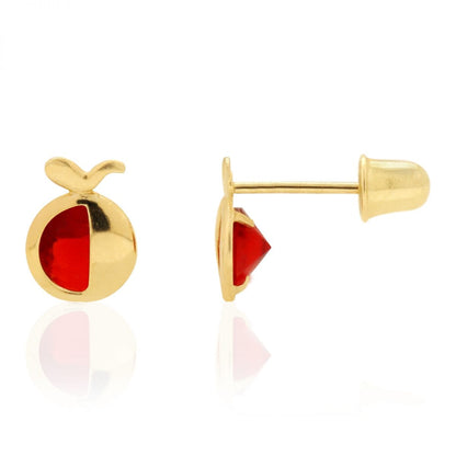 14K Real Gold Round Simulated Gemstone Apple Kid Stud Baby Screwback Earrings