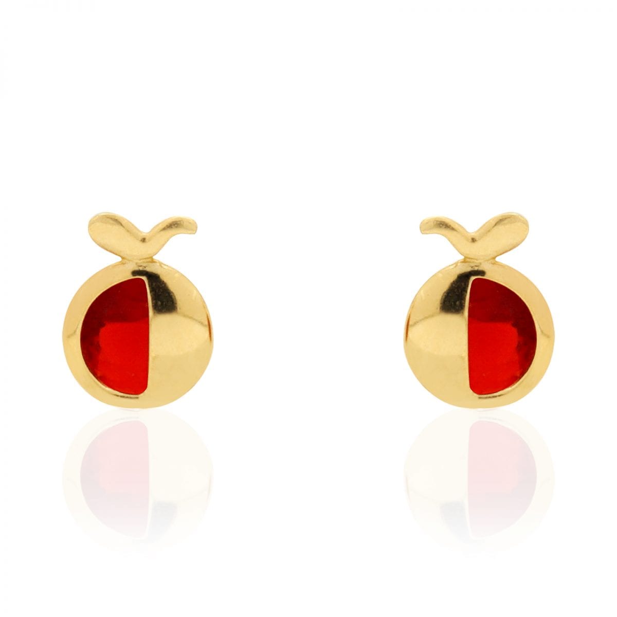 14K Real Gold Round Simulated Gemstone Apple Kid Stud Baby Screwback Earrings