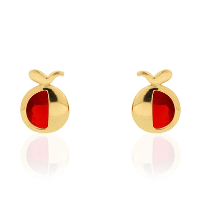 14K Real Gold Round Simulated Gemstone Apple Kid Stud Baby Screwback Earrings