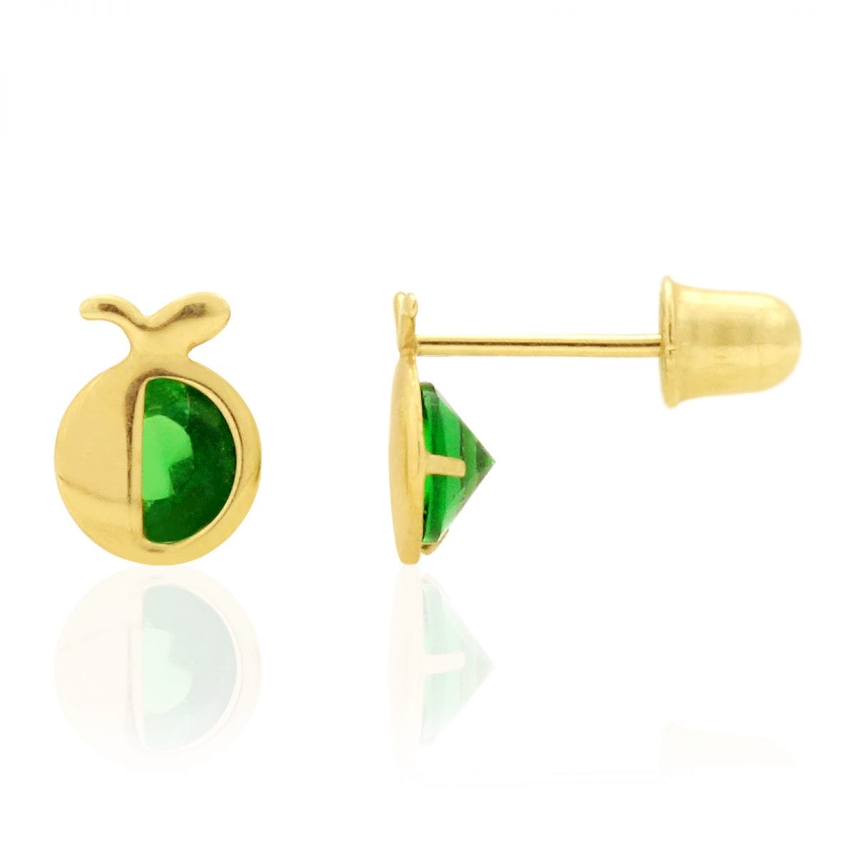 14K Real Gold Round Simulated Gemstone Apple Kid Stud Baby Screwback Earrings