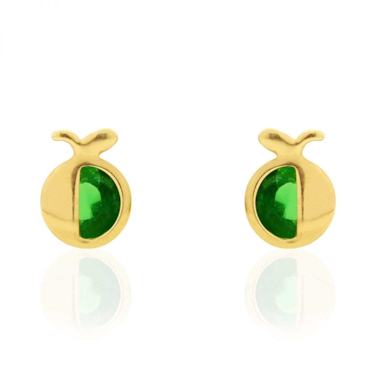 14K Real Gold Round Simulated Gemstone Apple Kid Stud Baby Screwback Earrings