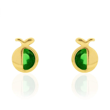 14K Real Gold Round Simulated Gemstone Apple Kid Stud Baby Screwback Earrings