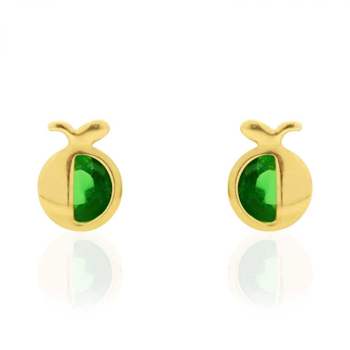14K Gold Round Gemstone Apple Kid Stud Baby Screw Back Earrings