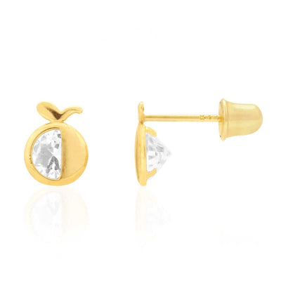 14K Gold Round Gemstone Apple Kid Stud Baby Screw Back Earrings