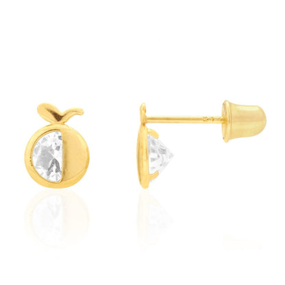 14K Real Gold Round Simulated Gemstone Apple Kid Stud Baby Screwback Earrings