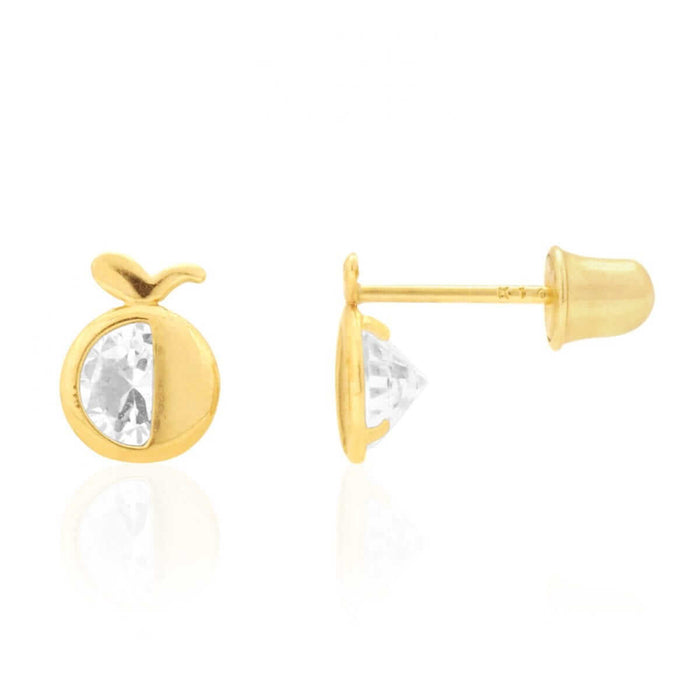 14K Gold Round Gemstone Apple Kid Stud Baby Screw Back Earrings
