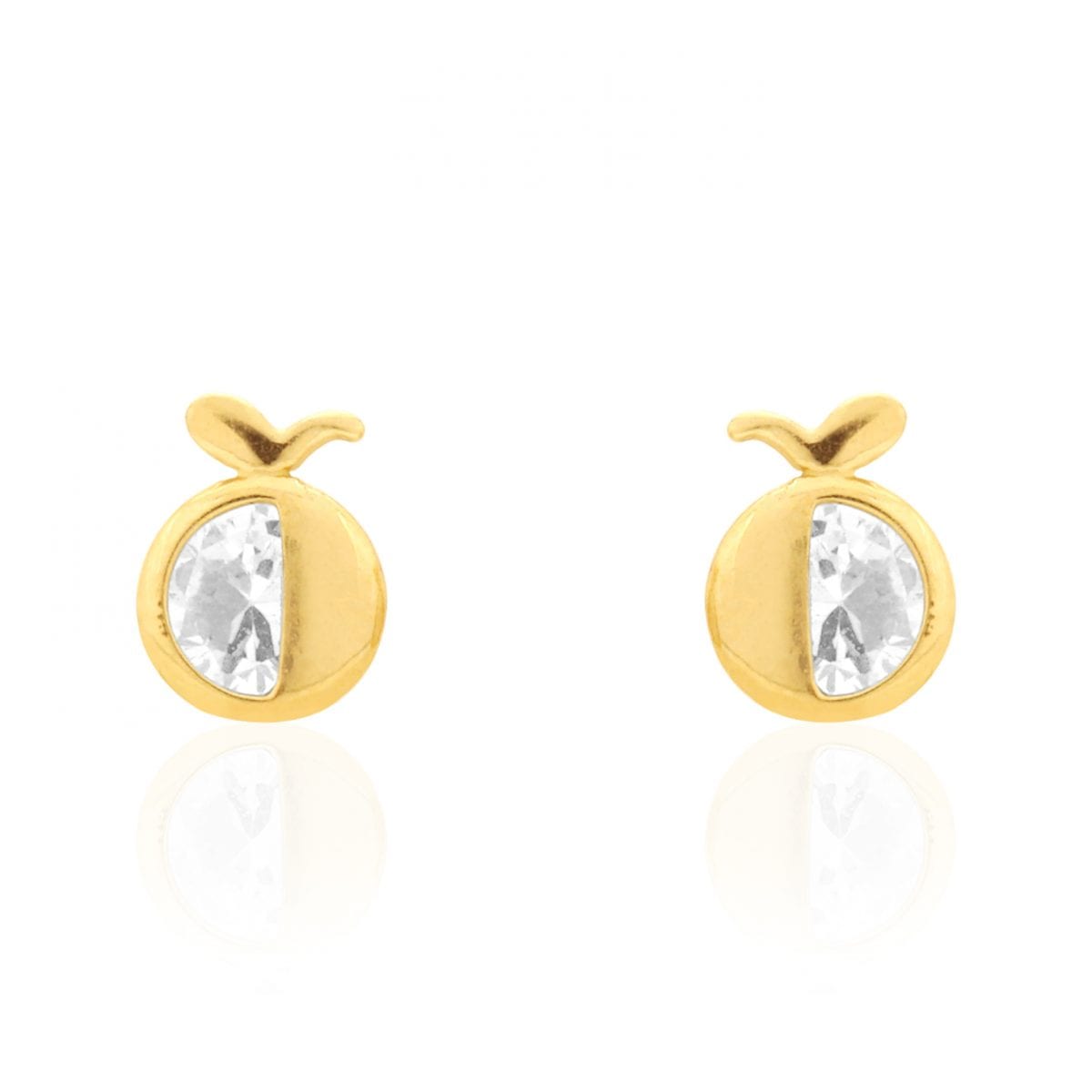 14K Real Gold Round Simulated Gemstone Apple Kid Stud Baby Screwback Earrings