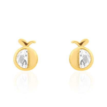 14K Real Gold Round Simulated Gemstone Apple Kid Stud Baby Screwback Earrings