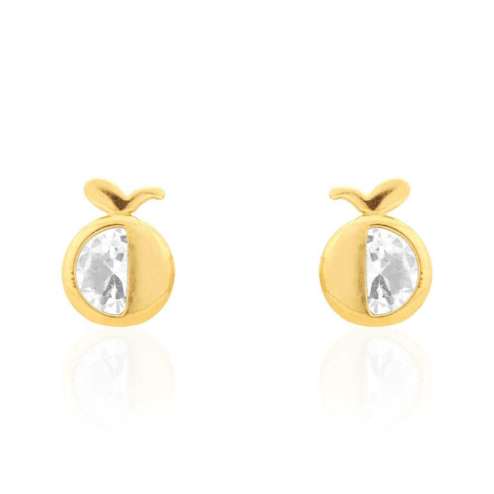 14K Gold Round Gemstone Apple Kid Stud Baby Screw Back Earrings