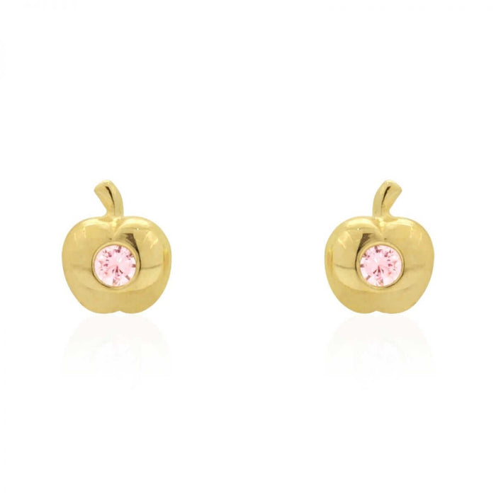 Kids 14K Yellow Gold Pave Birthstone Apple Stud Screw Back Earrings