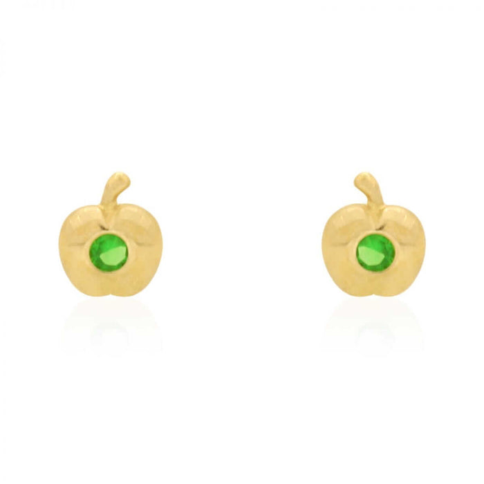 Kids 14K Yellow Gold Pave Birthstone Apple Stud Screw Back Earrings