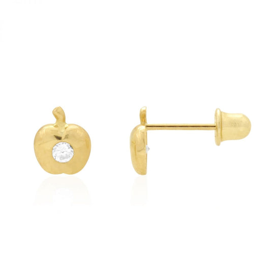 Kid's 14k Yellow Gold Pave Simulated Birthstone Apple Stud Screwback Earrings