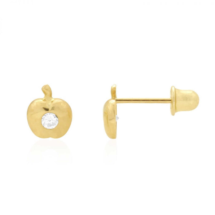 Kids 14K Yellow Gold Pave Birthstone Apple Stud Screw Back Earrings