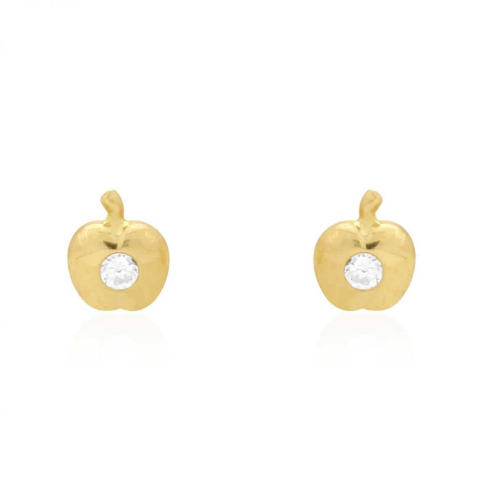 Kids 14K Yellow Gold Pave Birthstone Apple Stud Screw Back Earrings