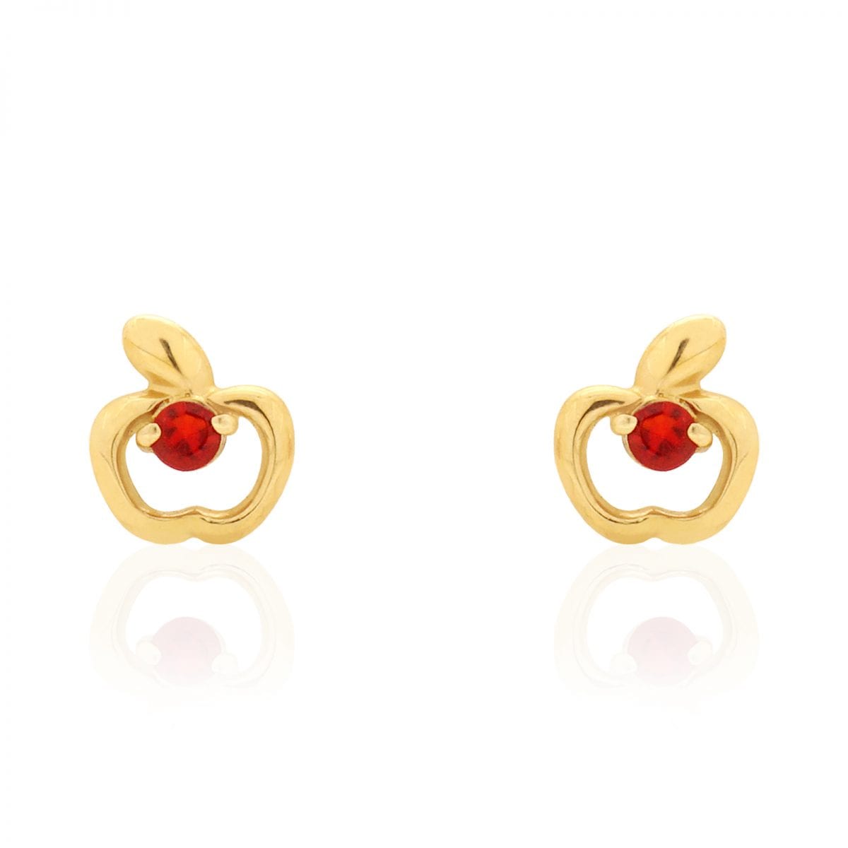 Ruby Gemstone Apple Shaped Stud Baby Screwback Kid Earrings 14k Yellow Gold
