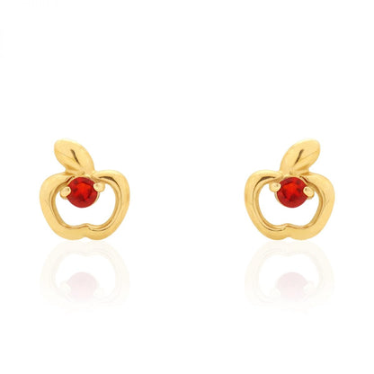 Ruby Gemstone Apple Shaped Stud Baby Screwback Kid Earrings 14k Yellow Gold