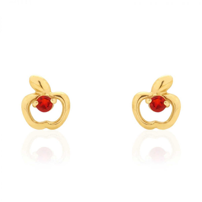 Ruby Gemstone Apple Shaped Stud Baby Screw Back Kid Earrings 14k Yellow Gold