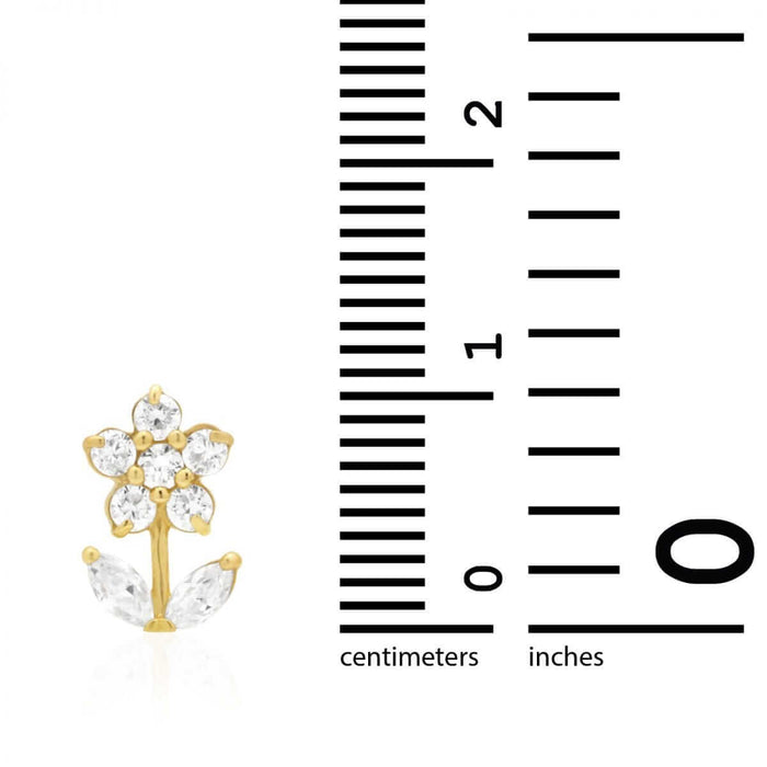 14K Gold CZ, Ruby, Emerald Gemstone Flower Stud Screw Back Earrings